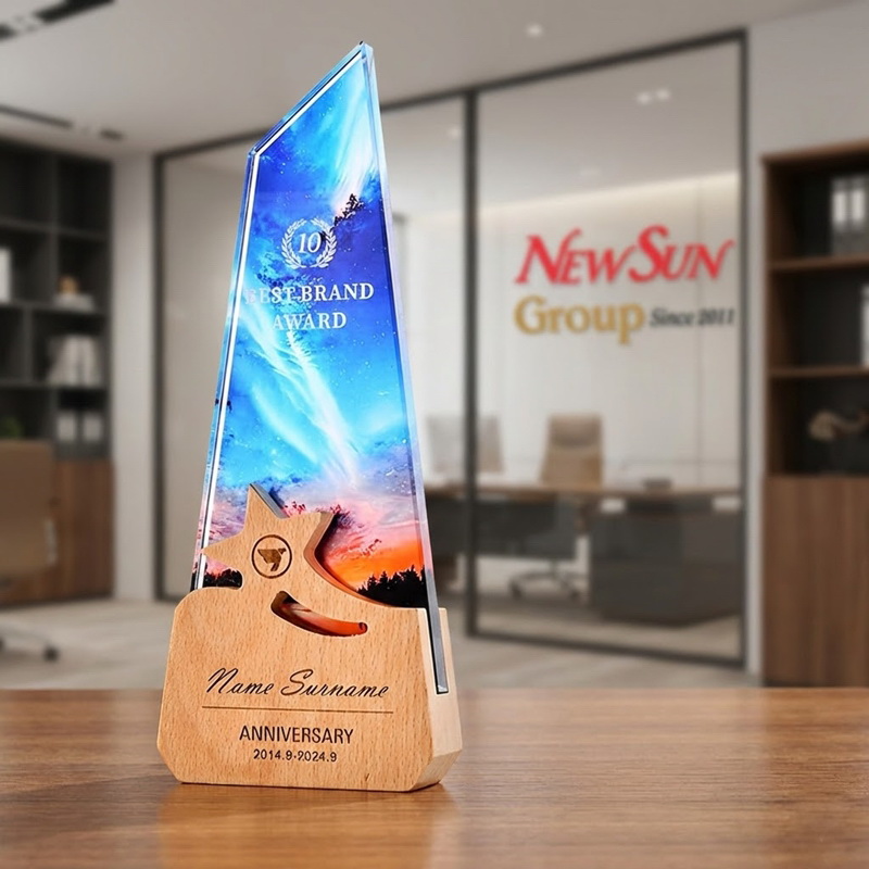 cúp vinh danh pha lê gỗ