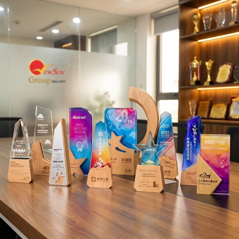 cúp vinh danh pha lê gỗ